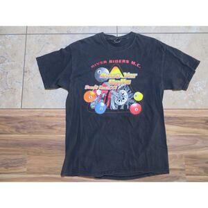 Vintage Bust Yer Balls Motorcycle Benefit Run T-Shirt Black Sz L Double Sided